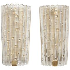 Pair of Large Crystal Bamboo Sconces by Carl Fagerlund, Orrefors