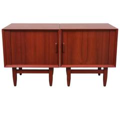 Danish Modern Tambour Teak Night Stands