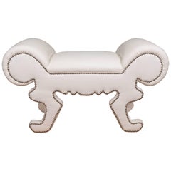 Whimsical Bench in White Faux Leather