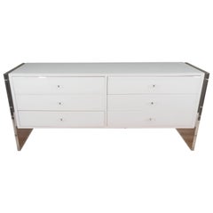 Custom 6-Drawer Reverse Painted Glass Dresser with Lucite Side Panels
