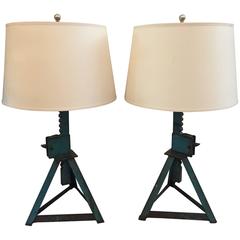 Vintage Machine Era Industrial Jack Iron Table Lamps