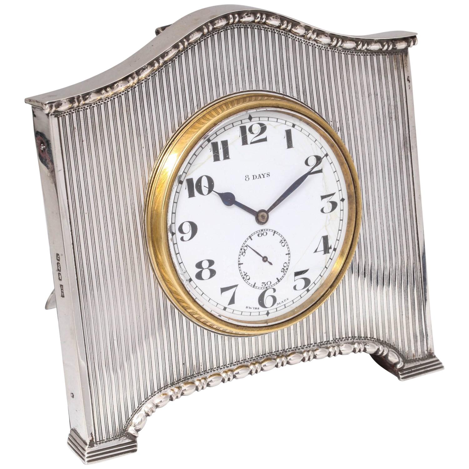 Art Deco Sterling Silver Footed Table Clock at 1stdibs