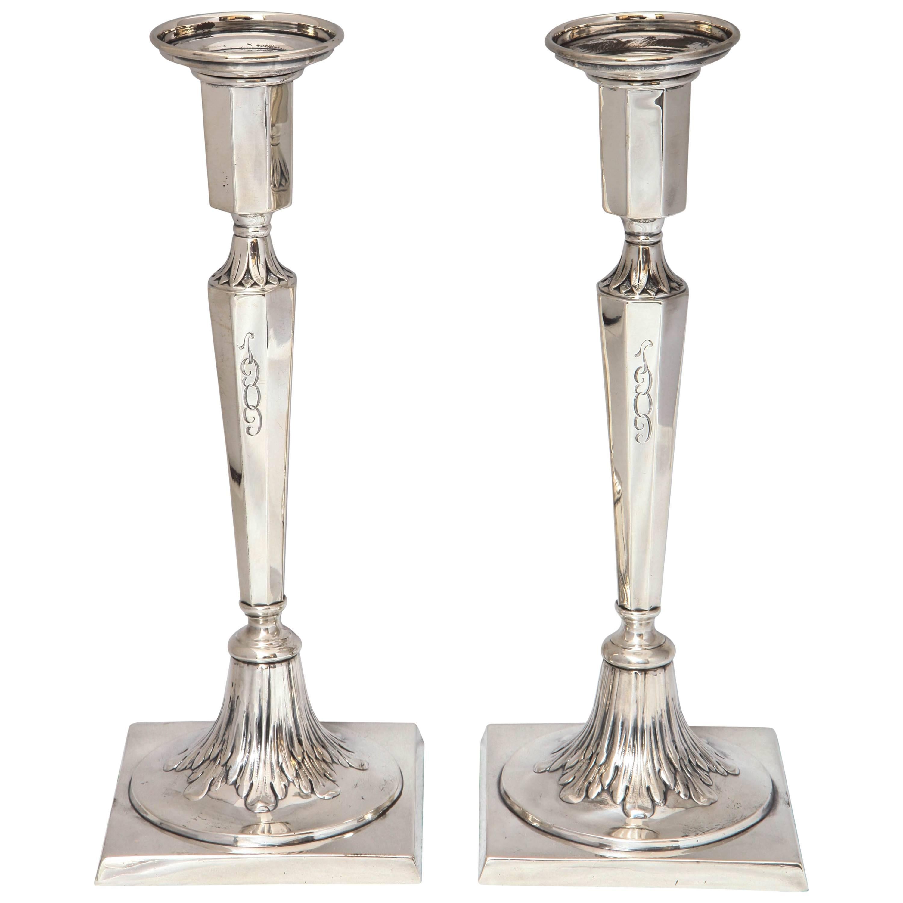 Pair of Sterling Silver Adams-Style Candlesticks