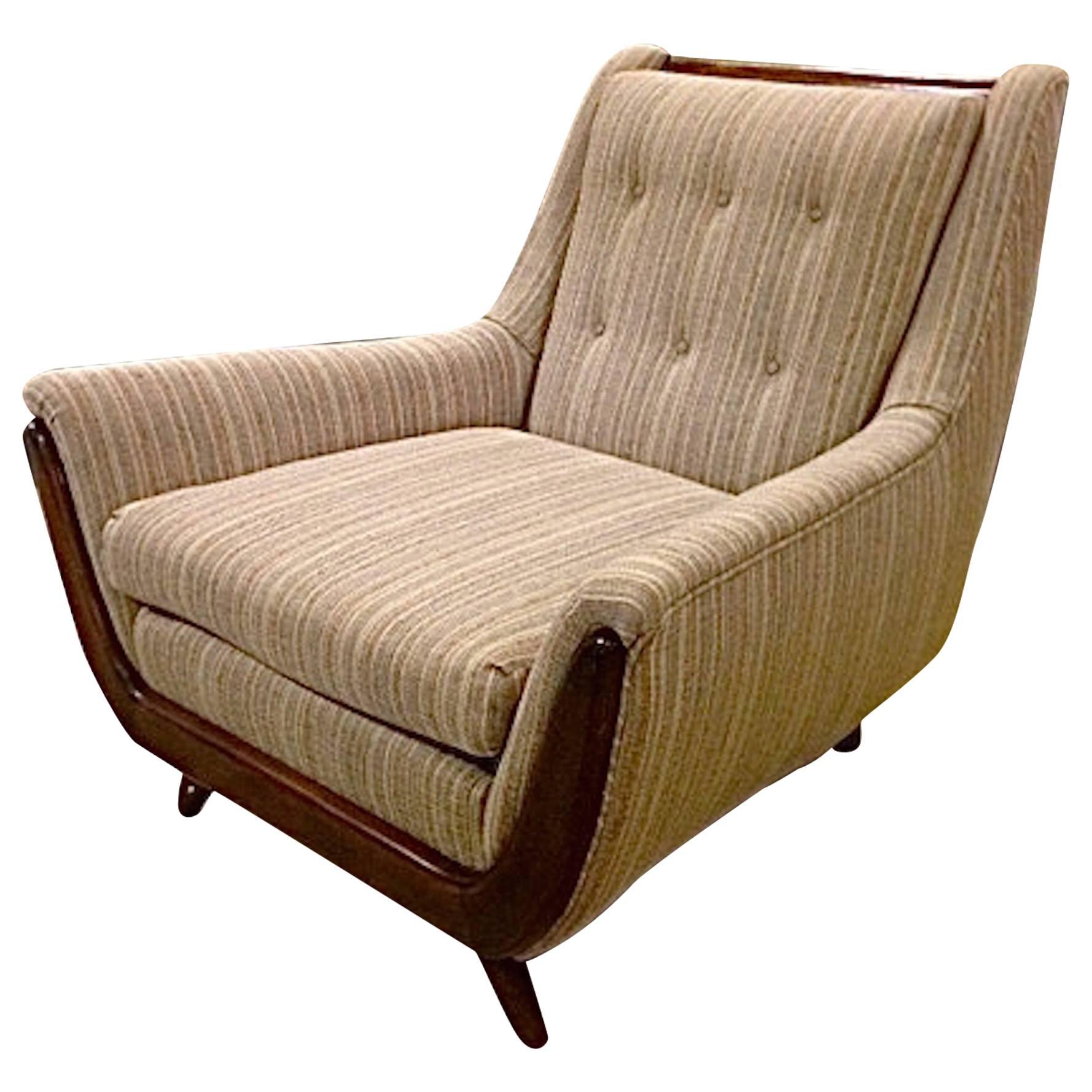 Handsome Club Chair with Walnut Trim in the style of Adrian Pearsall