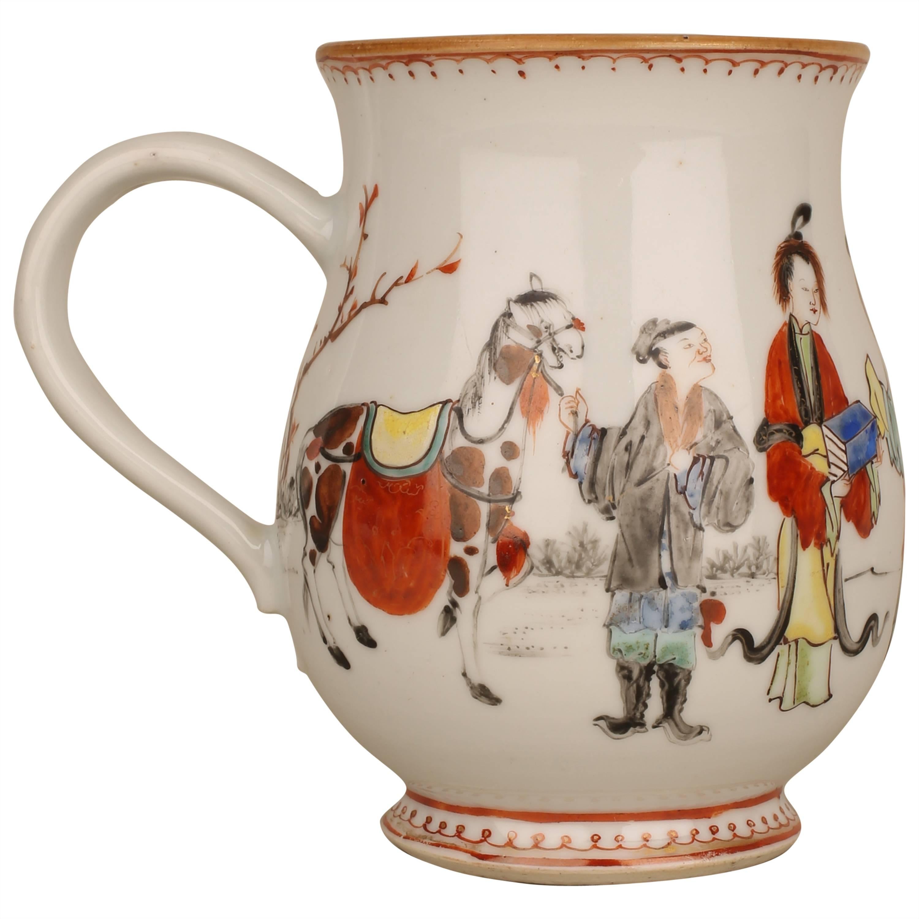 A Chinese porcelain large beaker cup with figures, 18th century For Sale