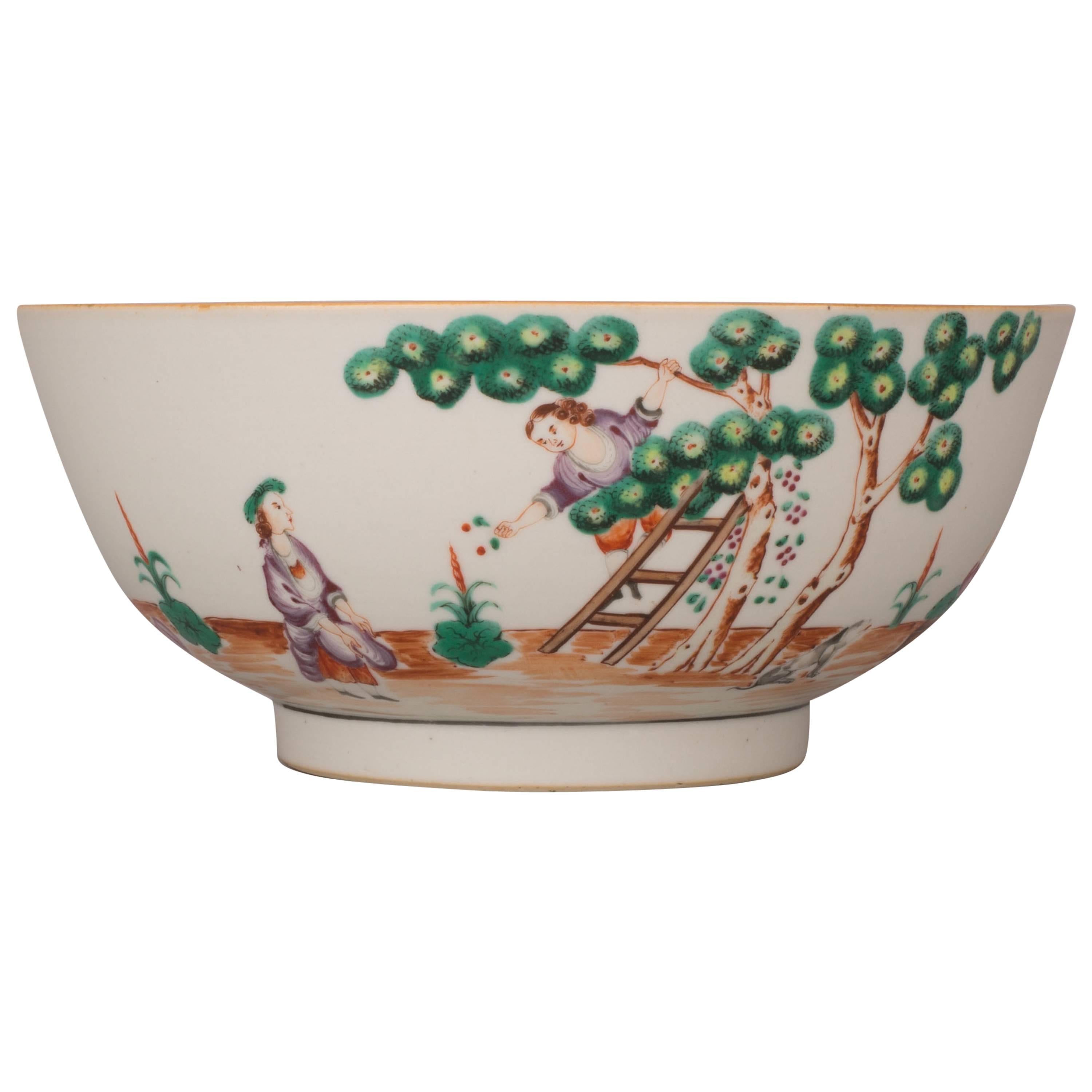A Chinese export porcelain famille rose deep bowl, ‘Cherry Pickers’, 18th century