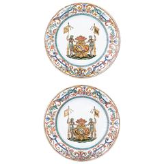 Pair of Chinese porcelain Flemish-armorial plates, 18th century