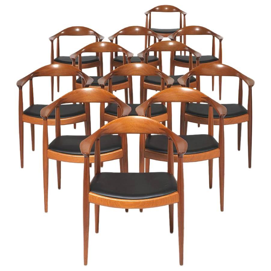 Set of 12 Mahogany Round Back Dining Chairs by Hans Wegner For Sale