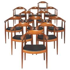 Set of 12 Mahogany Round Back Dining Chairs by Hans Wegner