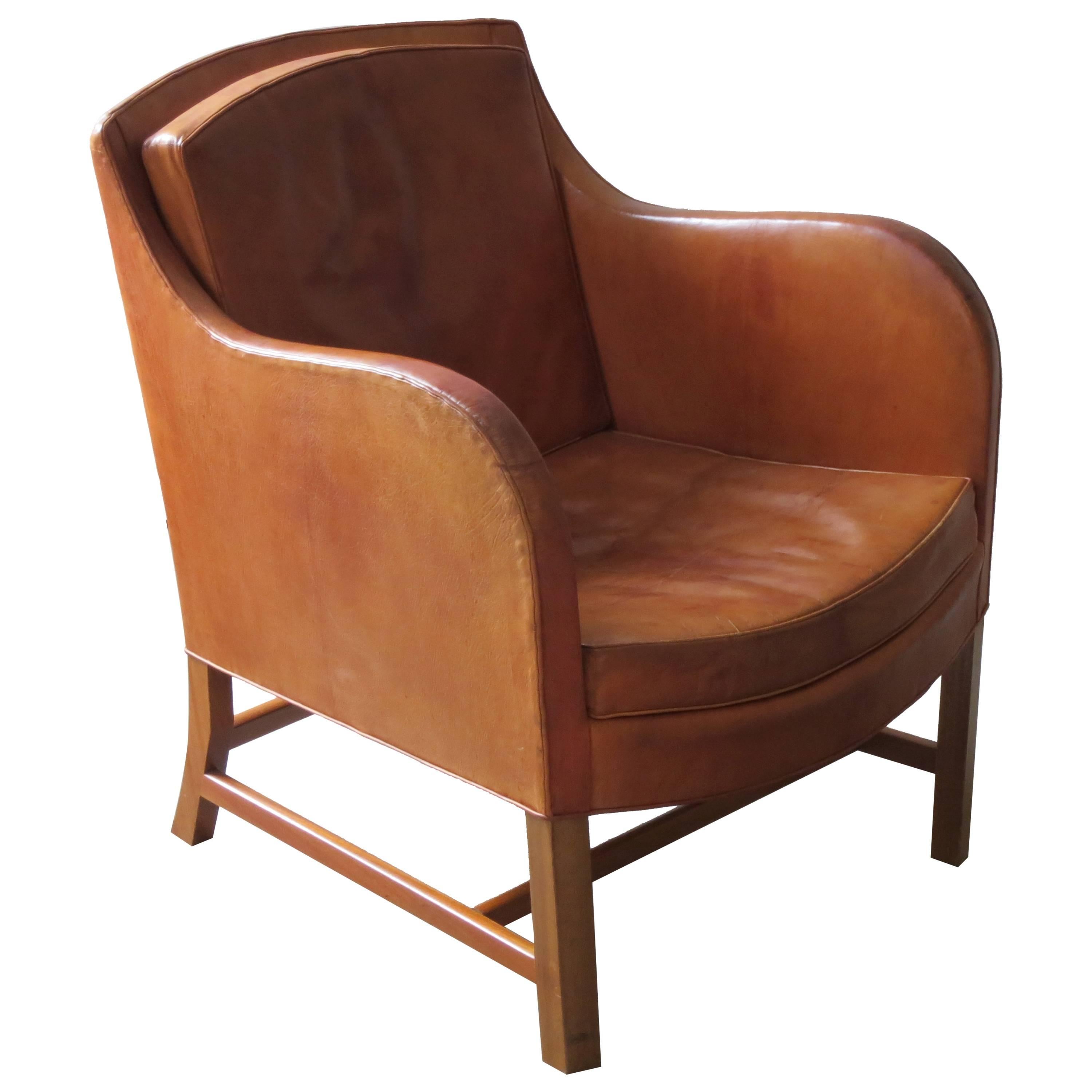 Early "Mix" Easy Chair in Original Niger Upholstery and Mahogany by Kaare Klint For Sale