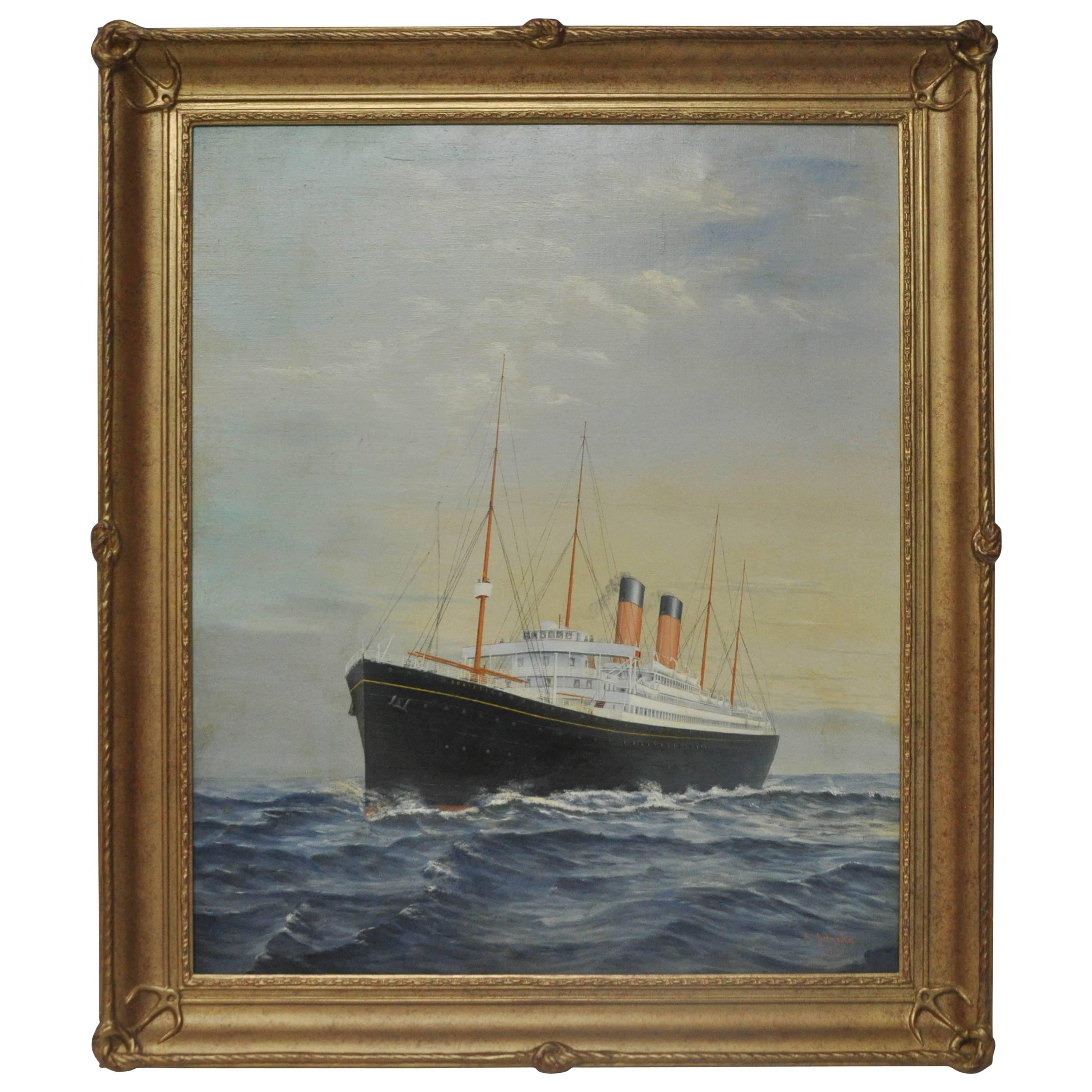 English Steamship Portrait, RMS Adriatic, signed E. Johnston, circa 1915 For Sale