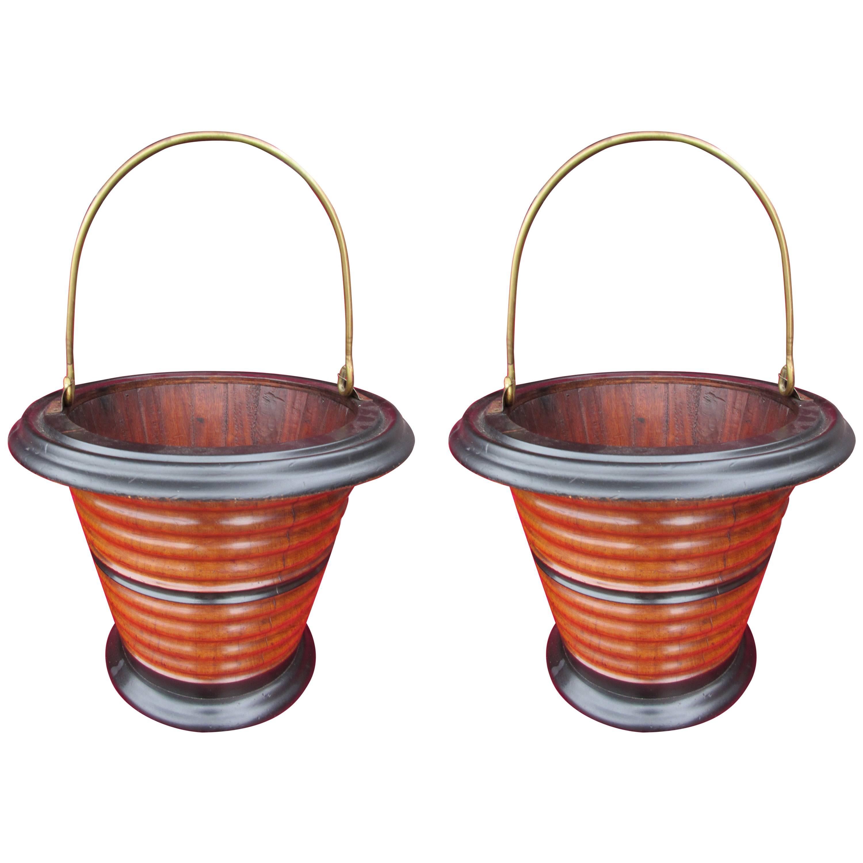 Two Antique Dutch Kettle or Peat Buckets of Coopered Construction ( winecooler ) For Sale