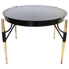 Vintage French Side Table in Brass, Bronze and Black Opaline Glass