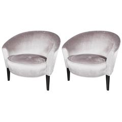 Pair of Mid-Century Modernist Club Chairs by Dialogica in Platinum Velvet