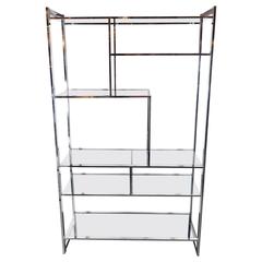 Mid-Century Modernist Chromed Etagere with Smoked Glass by Milo Baughman