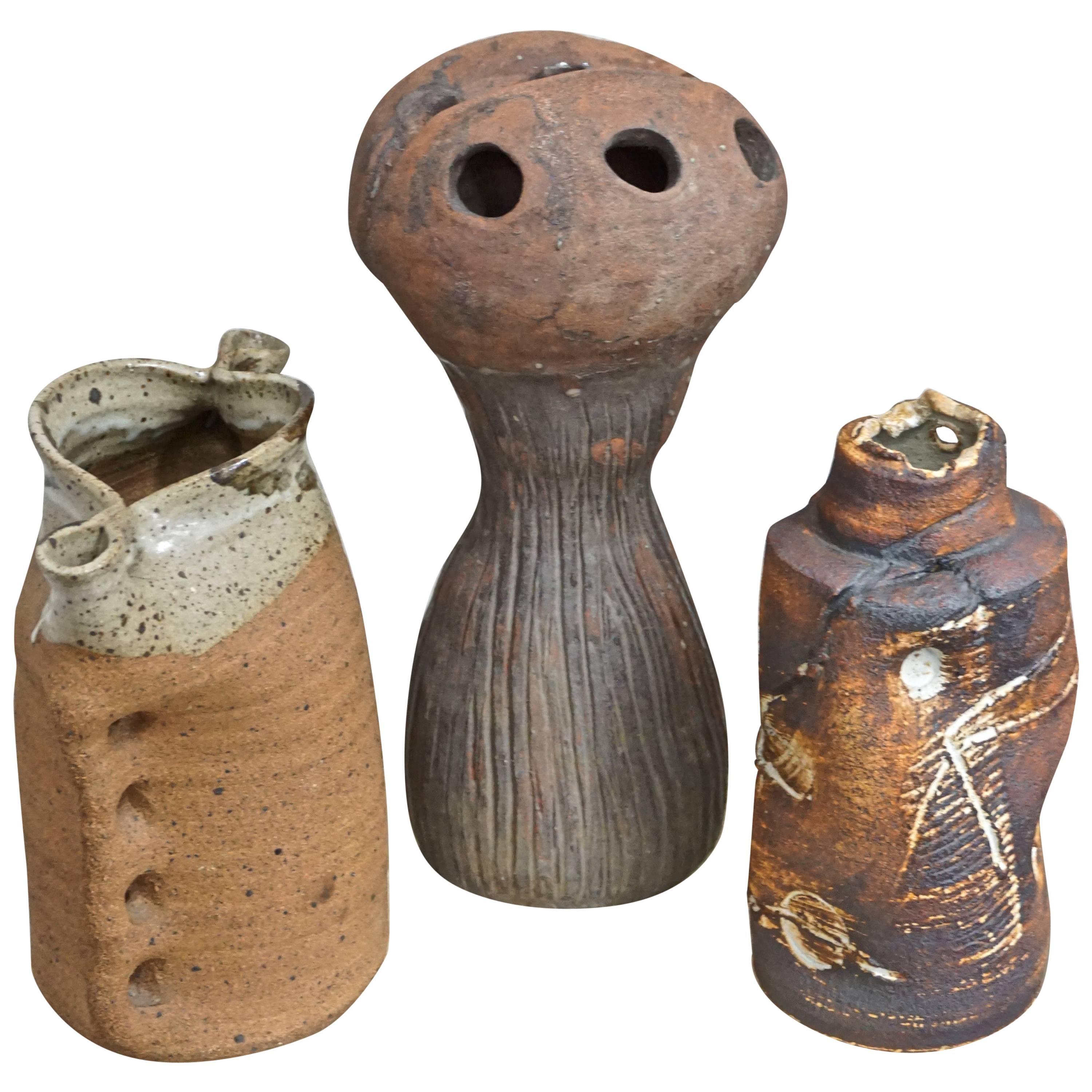 Grouping of Three Brutalist Ceramic Sculptures