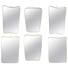 Collection of Six Brass Framed Mirrors in the Style of Gio Ponti