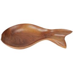 Hand-Carved Walnut Fish Bowl, 1950s