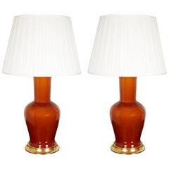 Pair of Christopher Spitzmiller "Garniture" Lamps in Amber