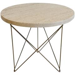 Rene Brancusi Travertine and Brass Wire End Table