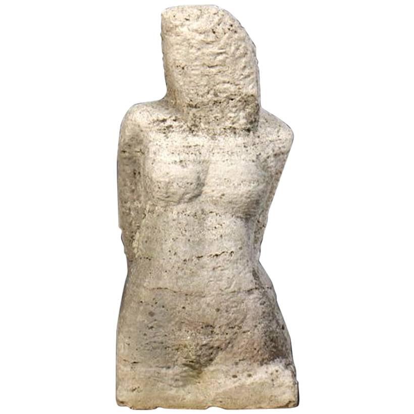 Carved Stone Sculpture of a Female Head and Torso