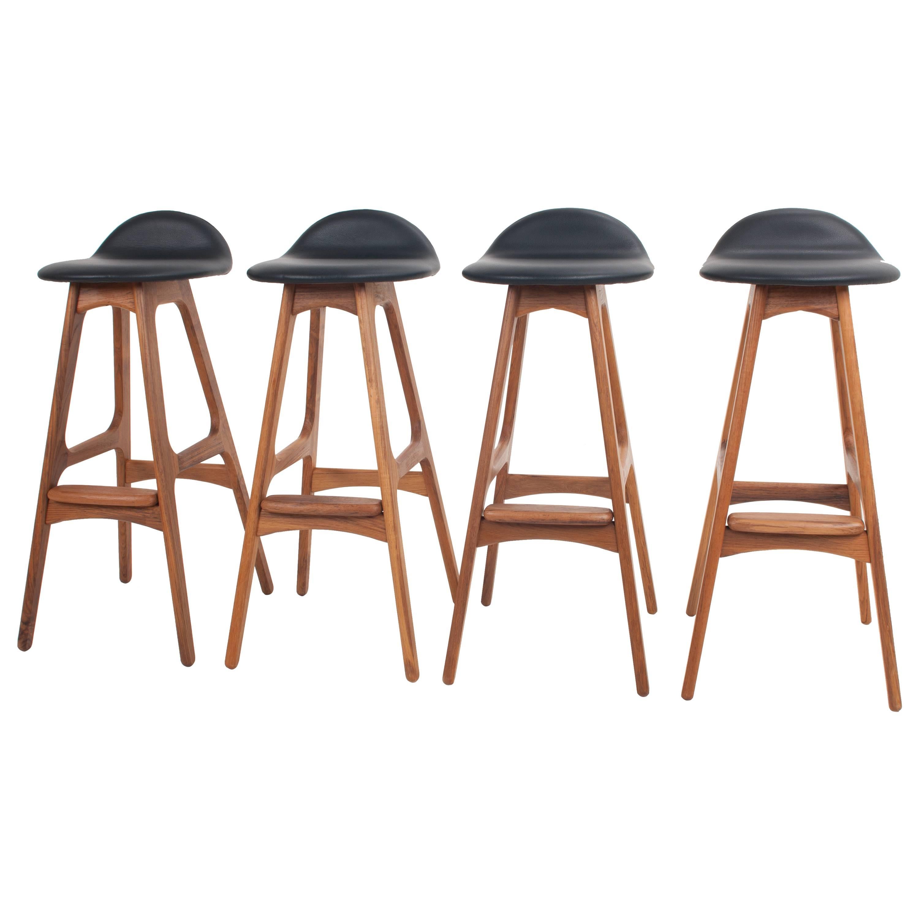 Vintage Teak and Black Leather Breakfast Bar Stool by Erik Buch, Danish