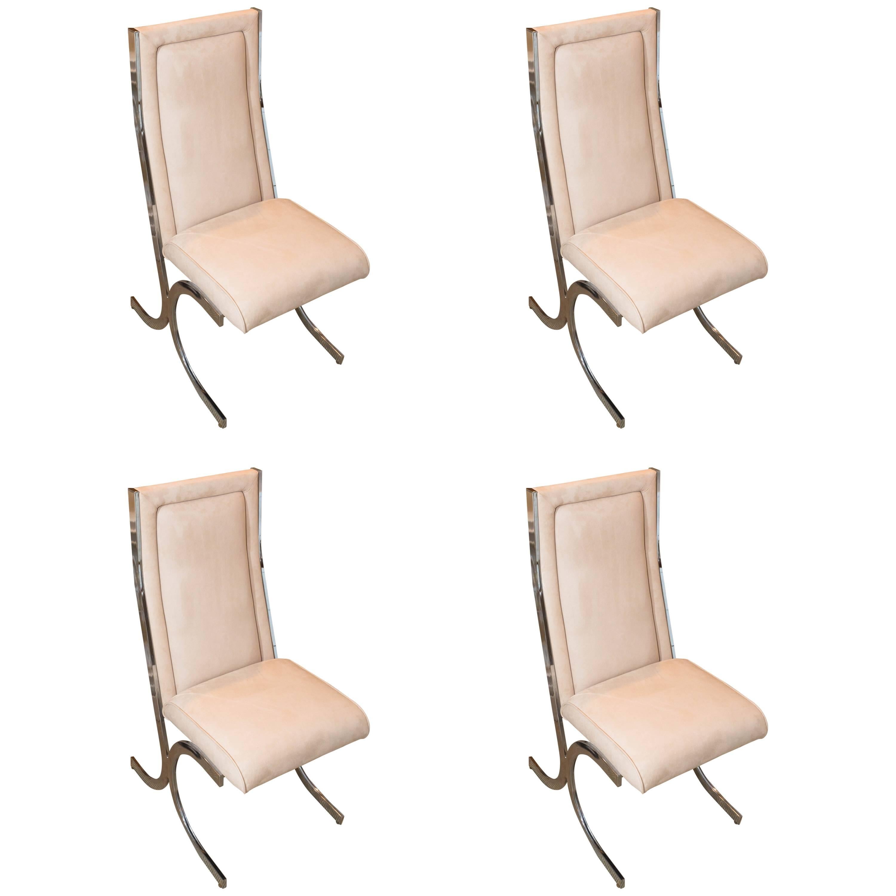 Fabulous Set of Four Mid-Century Dining Chairs Attributed to MIlo Baughman For Sale