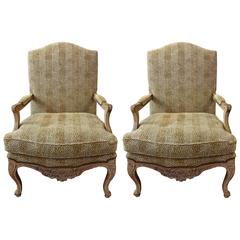 Vintage Pair of French Regency Style Open Arm Chairs