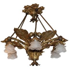 Italian Bronze Palm Chandelier