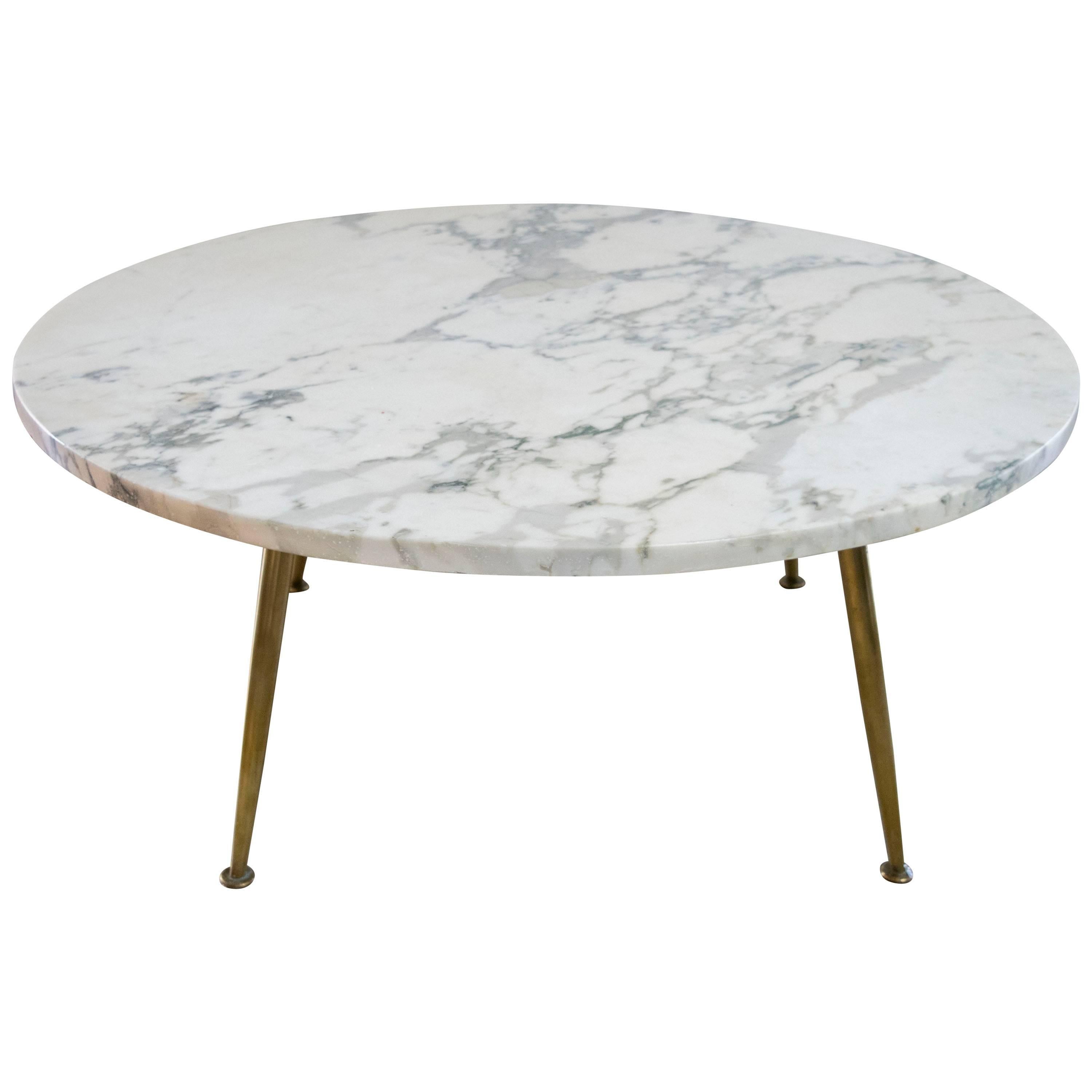 Italian Carrara Marble Coffee Table with Brass Legs