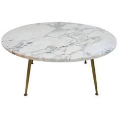 Italian Carrara Marble Coffee Table with Brass Legs