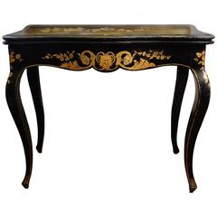 19th Century Black Chinoiserie Lacquered Flip-Top Game Table