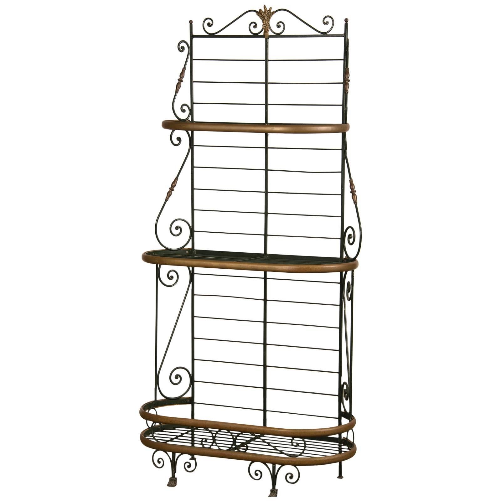 Vintage French Iron and Brass Baker's Rack, circa 1920