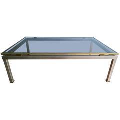 Large Brass and Steel Coffee Table By Guy Lefevre for Maison Jansen 