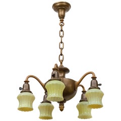 Five-Arm Chandelier with Original Custard Glass Shades