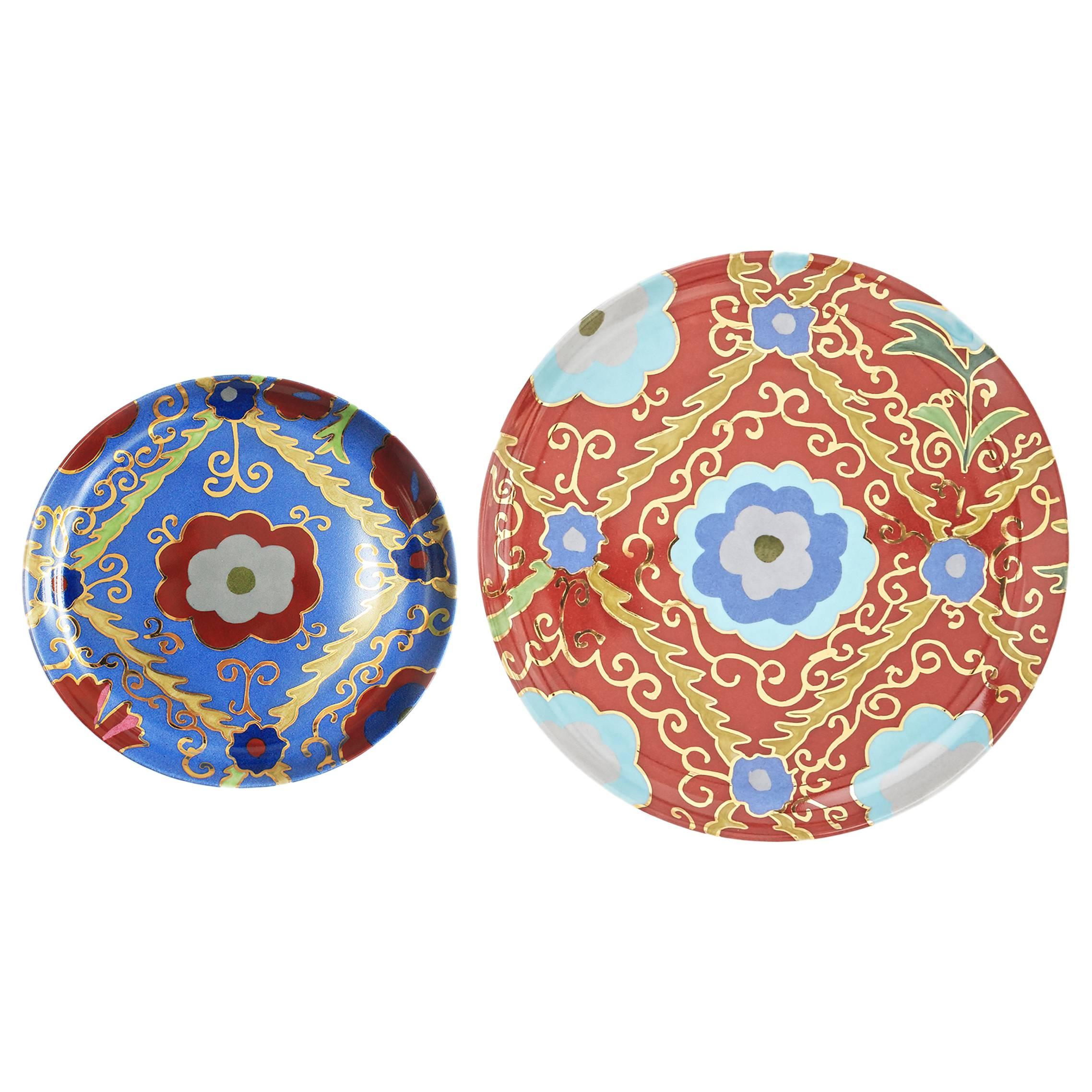 Set for Six Porcelain Suzani Motif Dinner and Dessert Plates by Arjumand's World For Sale