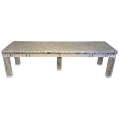 Outstanding Lucite Bench with Silver Metallic Leather Hide Seat