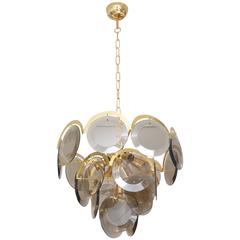 Mid-Century Modern Polished Brass and Smoked Glass Chandelier, circa 1960s 12