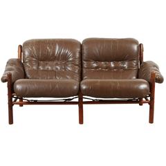 "Llona" Loveseat in Brown Leather by Arne Norell