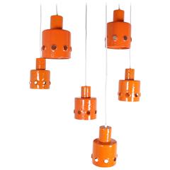 Wonderful Six-Piece Set Austrian Orange Enamel Pendant Lights