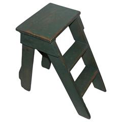 Antique 19th Century Original Green Painted New England Step Ladder