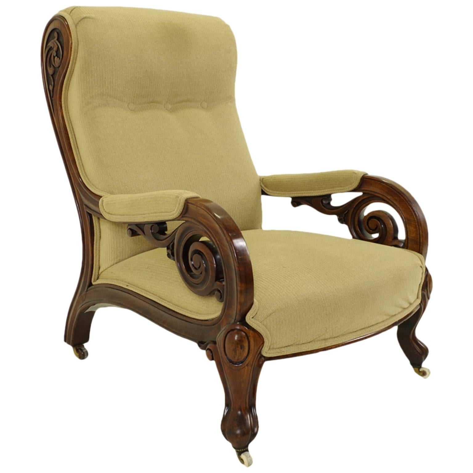 Scottish Victorian Mahogany Club Gent
s Open-Arm Parlor Chair