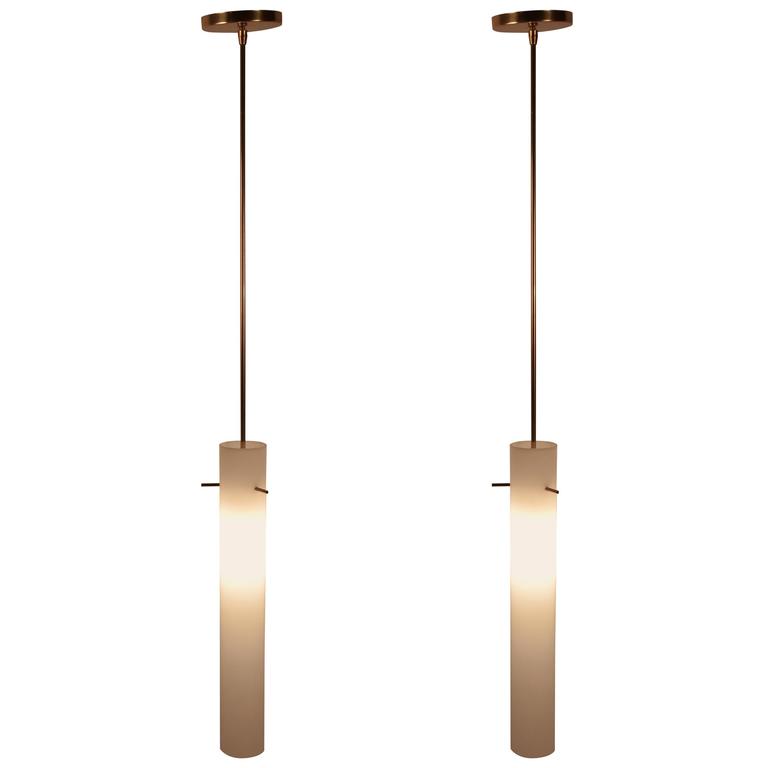 Elegant Pair of Glass Cylinder Light Fixtures at 1stDibs