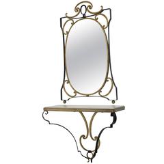 Mid-Century Hollywood Regency Iron and Brass Console with Mirror by Palladio