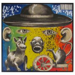 Michael Lucero Framed Ceramic Surreal Plaque