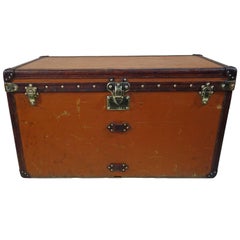 1910s Orange Louis Vuitton Steamer Trunk or Malle Courrier Vuitonite Orange