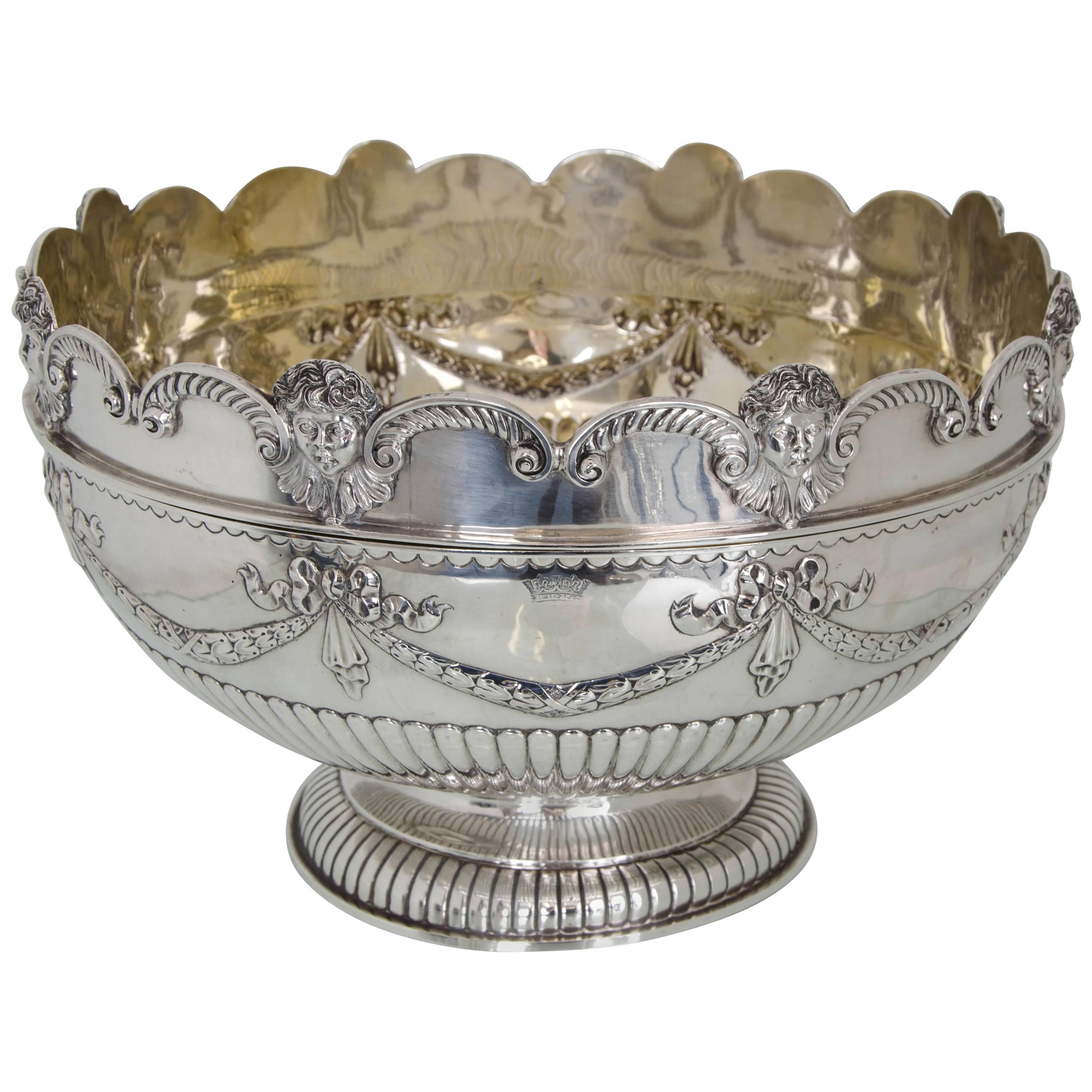 Victorian Antique Silver Monteith or Rose Bowl, London, 1881, Aldwinkle & Slater For Sale