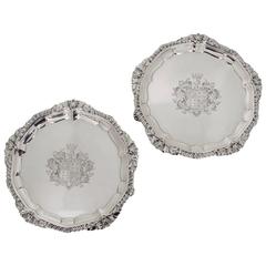 Pair of George III 19th Century Antique Silver Salvers, London, 1823, Paul Storr Pair of George III 19th Century Antique Silver Salvers, London, 1823, Paul Storr
