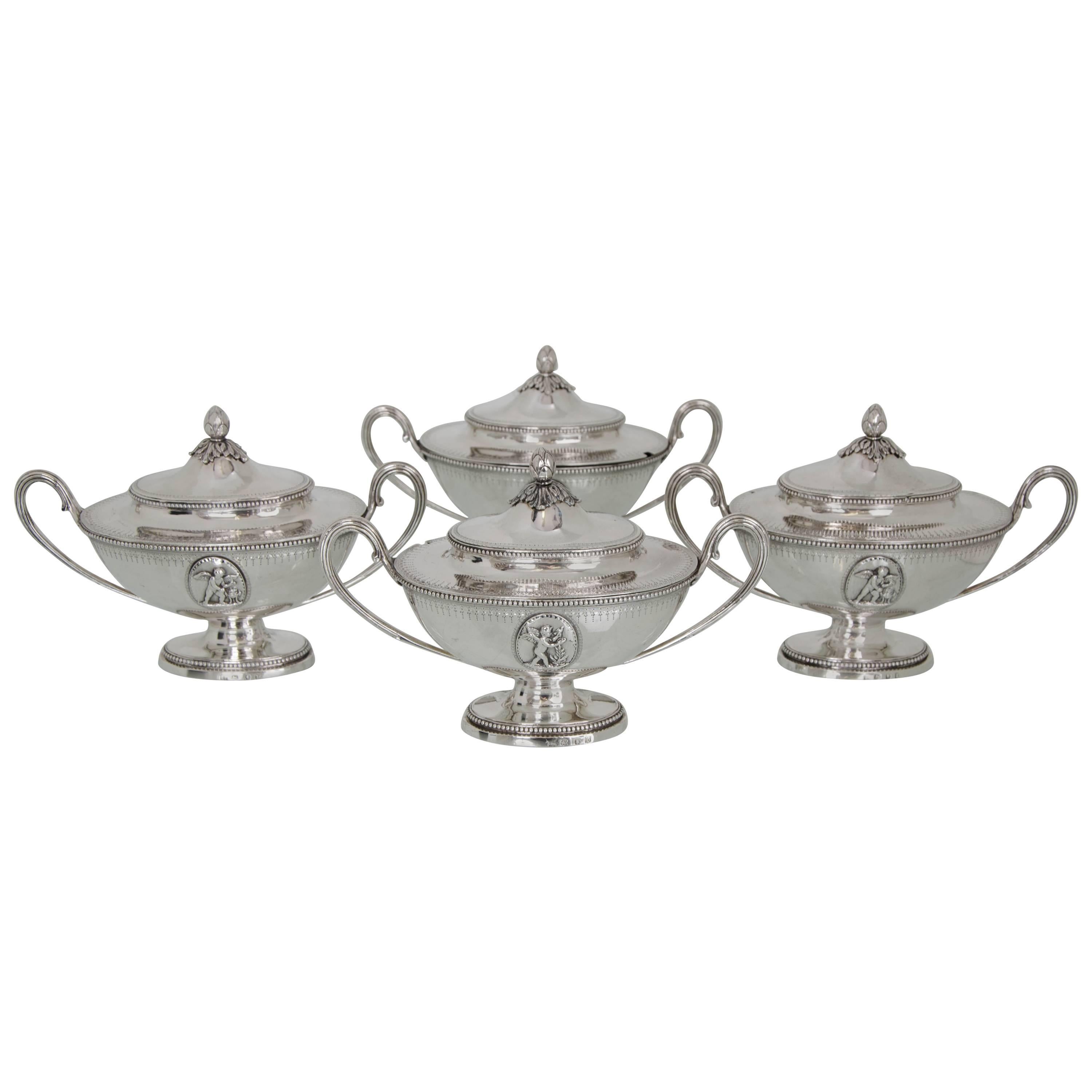 Suite of Four Georgian Century Silver Sauce Tureens London 1777 Andrew Fogelberg For Sale