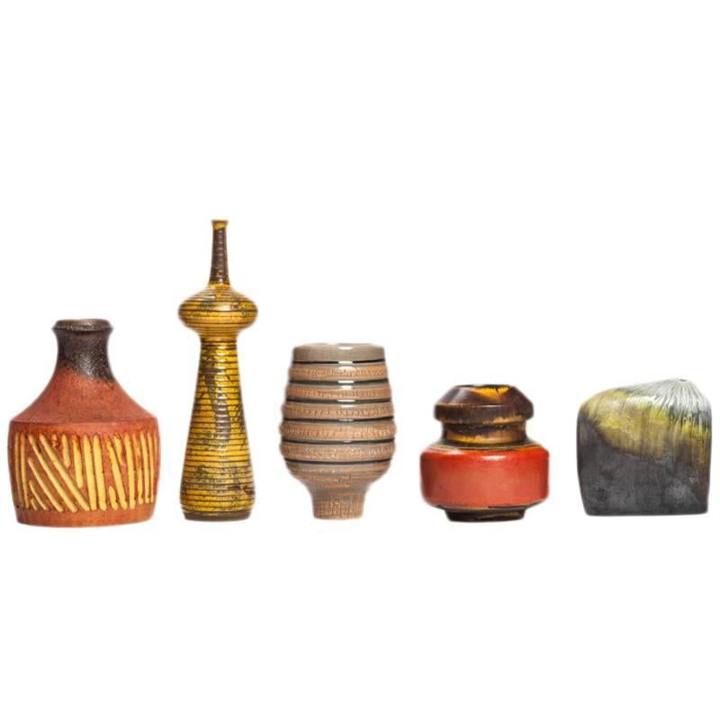 Mid-Century Italian Ceramics Set of Five Vases by Marcello Fantoni and Raymor For Sale